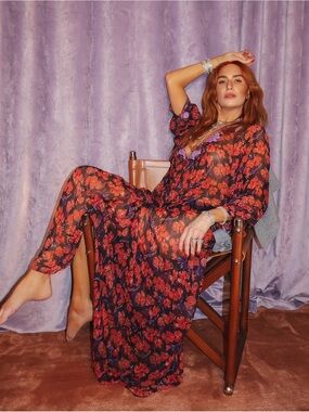 Natalie Martin Floral Sheer Maxi Dress - Red Floral